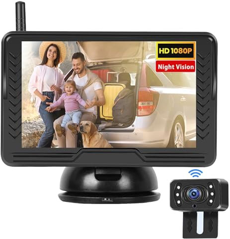 Kit Camera de Recul Digitale sans Fil de Recul avec 5 Pouces écran IPS, IP69 Imperméable 1080p Caméra, 6 Lumières LED Vision Nocturne, 170 ° Grand Angle pour Camion, SUV, Remorque, Fourgon, Voiture