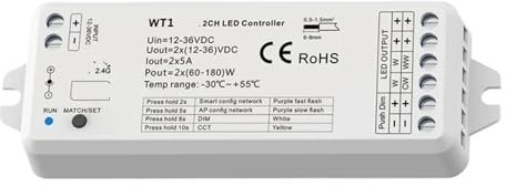 FWFDTQBSP LED Dimmer 12V 24V 36V DC 2CH 10A Smart 2,4G Push Dimmer Schalter WW CW CCT Controller WT1 Dimmer