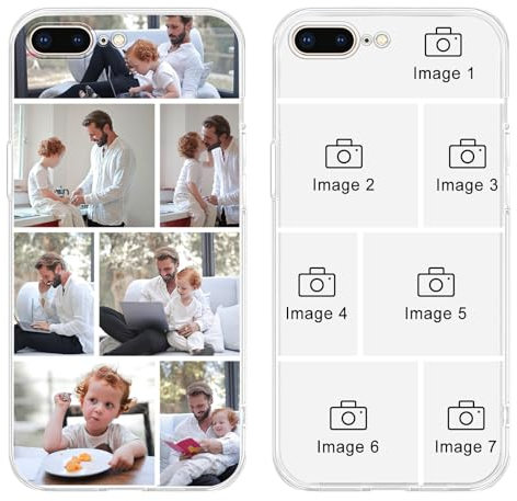 Yoedge Personalised Phone Case for iPhone 7 Plus/8 Plus 5.5 inch, Custom Photo Design Flexible Soft Silicone Customized Rubber Shockproof Cover, Personalize with 7 Image Collage for Girls, Transparent