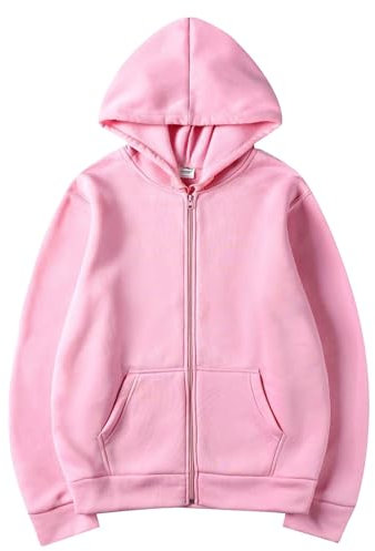 Cardigan à capuche pour homme | Sweat à capuche zippé | Vestes en polaire avec cordon de serrage | Sweat à capuche décontracté à manches longues de couleur unie avec poche, rose, S
