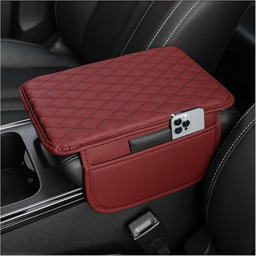XMCMBS Maßgeschneidert Auto Mittelkonsole Armlehne Kissen Für Seat Leon FR Ibiza Cupra Altea Alhambra,Armlehnenbox aus Gedächtnisschaum für Fahrzeuge Zubehör,F/Red