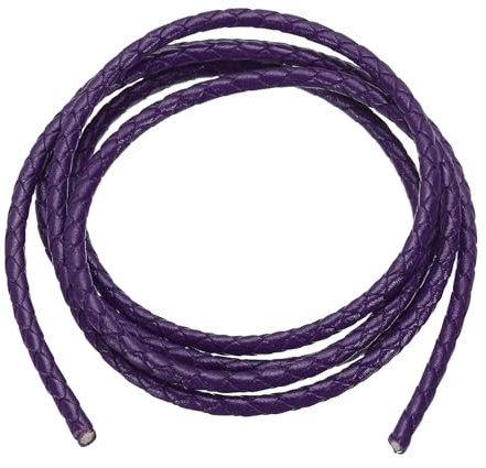 PATIKIL Round Braided Leather Cord, 4mm Round Braided Leather Cord Rope Folded for Crafts Jewelry Making Necklace Bracelets, Dark Purple (1.1 Yards)