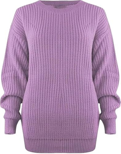 Pretty Attitude Übergroßer Strickpullover für Damen, grob, Baggy-Pullover, Strickpullover, dickes Oberteil, S-XXL, 36-50, Flieder, 46-48