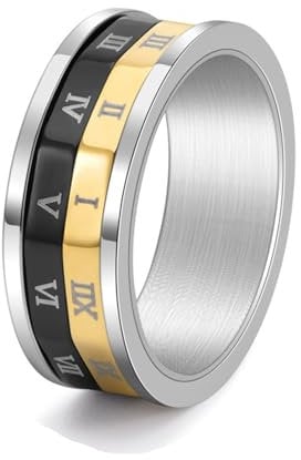 Wycian Eheringe mit Gravur, Ring Größe 54 Edelstahl Dreifarbig 8mm Römische Ziffern Drehbar Gravur für Damen Abschlussball