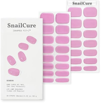 SnailCure Semi Cured Gel Nail Strips - 30 Pcs, Glossy Real Gel Wraps, Long-Lasting, Vegan & Cruelty-Free, Chip-Resistant Manicure, Easy to Apply, Lasts 14+ Days, UV Lamp Required (Bonbon)