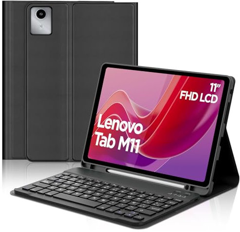 Occtingkind Funda con Teclado para Lenovo Tab M11 11 2024, Teclado Español Ñ Desmontable Bluetooth y Funda de Diseño Minimalista 360°, Compatible con Lenovo Tab M11 TB330FU/ TB330XU, Negro