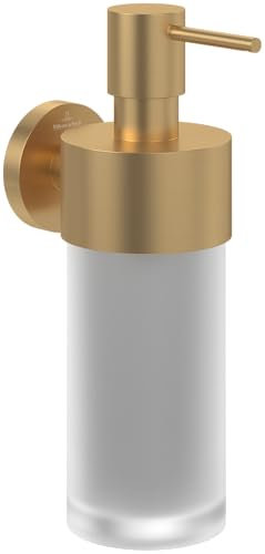 Villeroy & Boch Elements - Tender Seifenspender, Seifendosierer Bad für Wandmontage, Spender für Seife aus satiniertem Glas mit Halterung aus Zink, Füllmenge 230ml, Brushed Gold