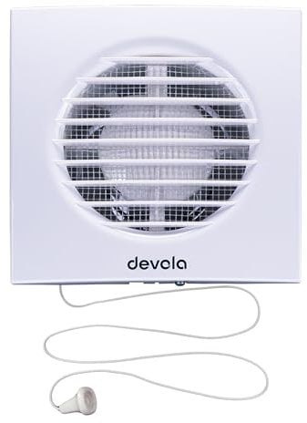 Devola 100mm Extractor Fan With Pull Cord, 4 Inch Bathroom Fan, Kitchen Fan, Made in Britain (Pull Cord)