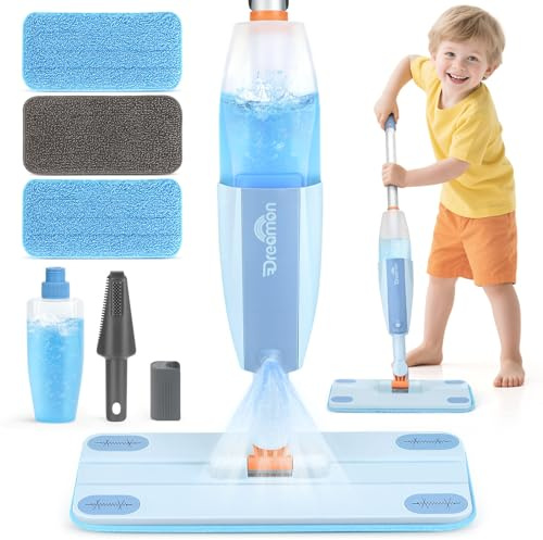 Dreamon Mopa con Spray para niños, Set de Limpieza Funcional con 3 Almohadillas Lavables a máquina, Juguete Montessori para Mayores de 3 años, Regalo para cumpleaños o Navidad, Azul