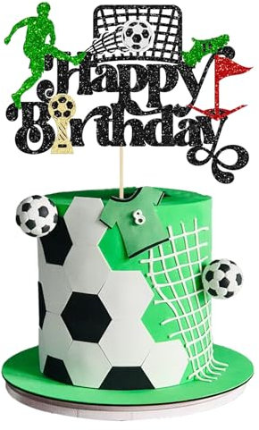 1 Stück Fussball Tortendeko Geburtstag, Tortenaufleger Fussball mit Happy Birthday Kuchen Deko Fußball Cake Topper für Kinder Junge Mädchen Geburtstag Fussball Sport Party Deko (Schwarz)