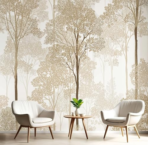 JEDTAKCT Papier Peint Motif Forêt Vintage Tapisserie Panoramique Grand 3D Plantes Aquarelles Beige Papier Peint Soie Pour Salon Chambre Chambre D'Enfant Décoration Murale, 250X175Cm