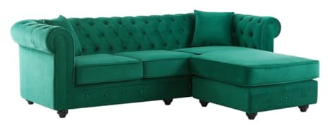 Vente-unique-Chesterfield Ecksofa - Ecke wechselbar - Samt - Grün - Toledo