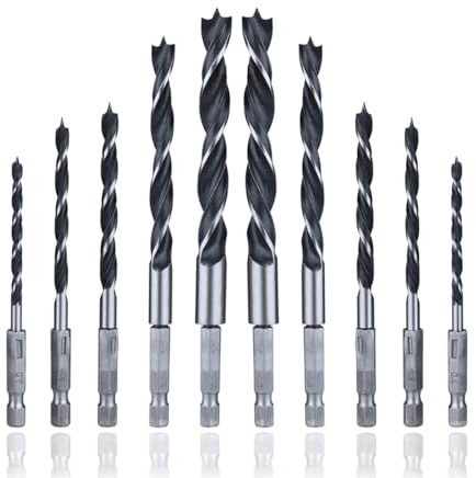 Moyata 10 Stück 1/4 Sechskantschaft Titanbeschichtetes Metallbohrer Set | HSS Spiralbohrer Set, Sechskantbohrer-Set für Holzbearbeitung Dowel Bohren, 4mm/ 5mm/ 6mm/ 8mm/ 10mm