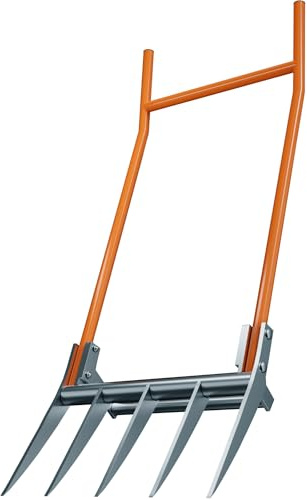 Jebosam Grabegabel Broadfork mit 5 Zinken Garden Tool - 50cm Breite Broad Fork mit Trittbügel, Robuste Grabegabel für Unkraut Entfernen und Bodenlockerung