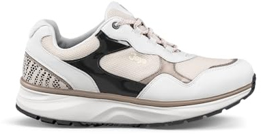 JOYA Tina III White-Gold, sportlicher Damen-Sneaker aus hochwertigem Glattleder und atmungsaktivem Mesh mit komfortabler Dämpfung, in stilvoller Weiß-Gold-Kombi