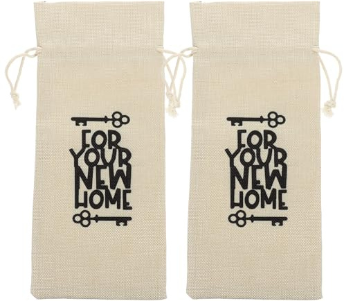 BIUDECO 2pcs Cotton Linen Wine Bottle Bags with Drawstring, Reusable Tote Bags for Housewarming, Suitable for Wine and Liquor Bottles, for New Home Celebrations
