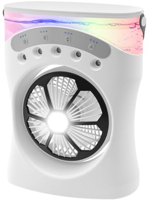 Mini Klimaanlage Mobiler Luftkühler mit 3-in-1 Funktion: Kühlen, Befeuchten & Nachtlicht 3 Windstufen 550ml Wassertank 180°schwenkbar COB-Licht & Farblicht USB-C Tragbar für Schlafzimmer, Büro