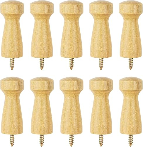 Notoke 10PCS 2 Inch Wooden Shaker Pegs, Screw-On Wood Wall Hooks, Solid Wood Shaker Peg Hooks for Hanging Clothes, Hats, Towels, Coats & DIY Home Storage Racks, Home Organiser