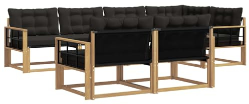 vidaXL Outdoor-Sofagarnitur mit Kissen 7 pcs Weiß und Schwarz, Garten-Sofa, modernes Outdoor-Möbel, strapazierfähige Lounge, Sitzgruppe für Terrasse und Komfort