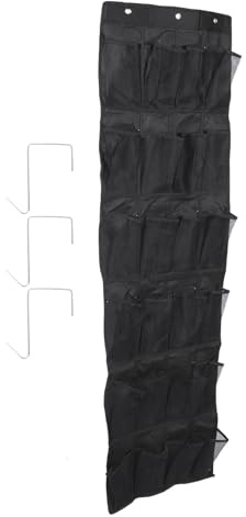 KALLORY Door Shoe Organizer and Nylon Material Hanging Storage Bag with 24 Grids, Wear Resistant Black Mesh Cloth Daily Gadgets and Storage for Bedroom and Bathroom