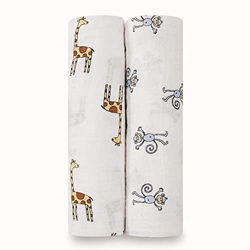 aden + anais Pucktücher, Baby-Decken aus 100% Baumwoll-Musselin für neugeborene Mädchen & Jungen, Wickeltücher-Set für Säuglinge & Kleinkinder, 120x120cm, 2er-Pack, jungle jam