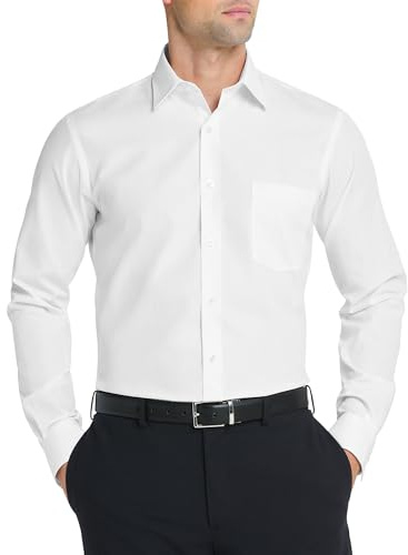 Van Heusen Men's Dress Shirt Fitted Poplin Solid, White, 15.5 Neck 32-33 Sleeve