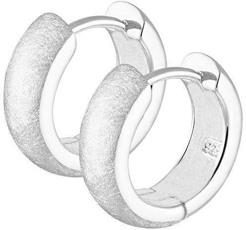 Vinani Damen Ohrringe 925 Silber - Klapp-Creolen rund gebürstet - aus 925 Sterling Silber für Frauen - CYG