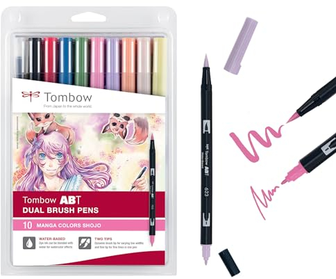 Tombow - ABT ABT Dual Brush | Estuche con 10 Rotuladores de Doble Punta en Colores Surtidos | Marcadores Acuarelables para Manga Shojo
