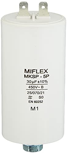 Miflex - Condensatore di avviamento per motore, 30 µF, 450 V, 45 x 83 mm, connettore M8, 30 uF