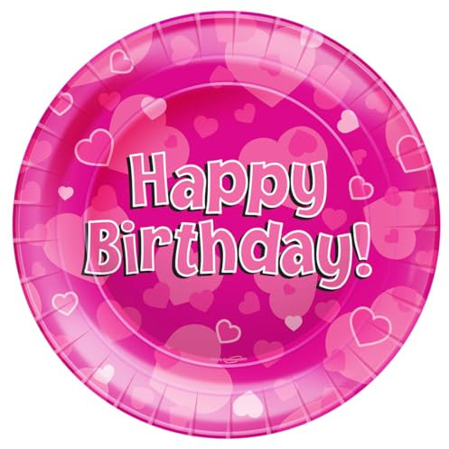 Happy Birthday Pink Hearts Paper Plates 8pk