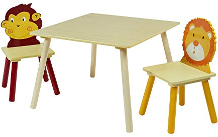 Liberty House Toys Wooden Jungle Table and 2 Chairs Set, Engineered, Natural Wood, 53cm H W x 66cm D