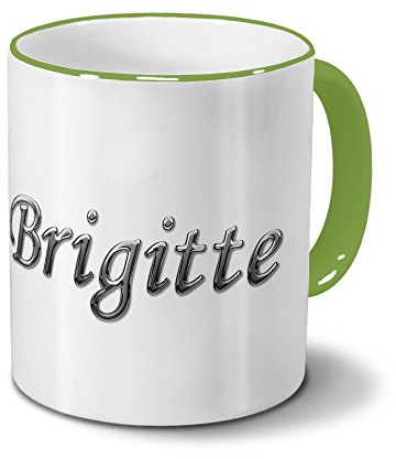 printplanet Tasse mit Namen Brigitte - Motiv Chrom-Schriftzug - Namenstasse, Kaffeebecher, Mug, Becher, Kaffeetasse - Farbe Grün