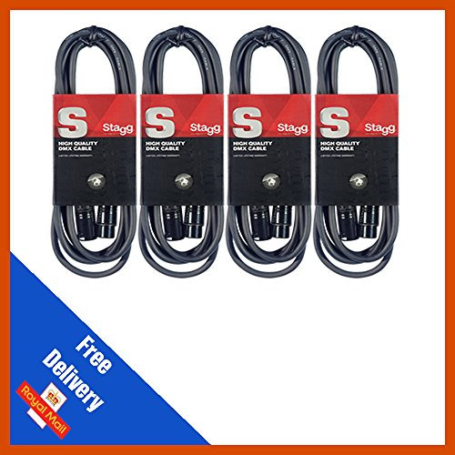4 x Stagg 5M Black DMX Lighting Cable Lead XLR Mic Quality Band DJ Disco