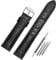 FOUUA Uhrenarmbänder Band Echtes Leder Armband Alligator Geprägte Ersatzarmbänder Armband,Schwarzes Silber,18mm