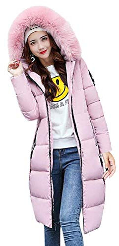 ORANDESIGNE Femme Doudoune Longue Manteau Zippé épais Chaud Parka Blouson Hiver Fourrure avec Capuche Elegant Slim Hoodie Jacket Veste Rose FR 44