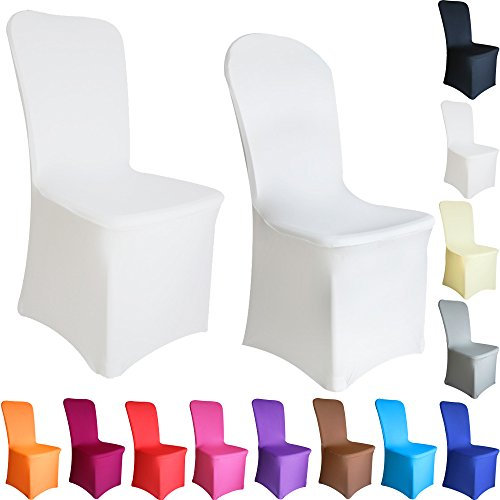 Time to Sparkle 6 Pack Chair Covers Spandex Lycra Stretch Slipcovers Dining Chair Cover Wedding Banquet Party Flat Front (White)