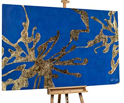 KunstLoft® XXL Gemälde 'Gilded Sea Flowers' 180x120cm | original handgemalte Bilder | Blumen Abstrakt Blau | Leinwand-Bild Ölgemälde einteilig groß | Modernes Kunst Ölbild