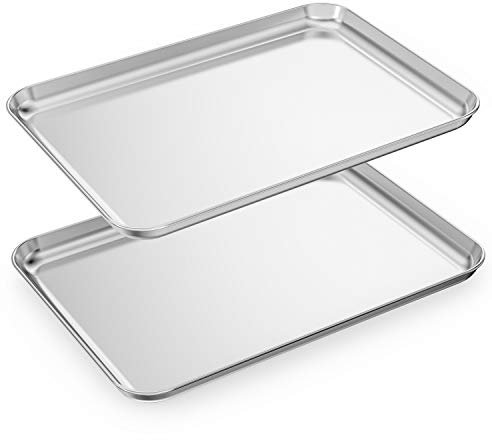 Set di 2 teglie da forno HKJ Chef per biscotti, 2 teglie in acciaio inox e teglie da forno per tostapane, dimensioni rettangolari: 60 x 40 x 3 cm (lunghezza x larghezza x altezza), atossiche, sane e