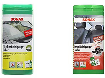 SONAX 412000 ScheibenReinigungsTücher Box, 25 Stück 4122000 InnenReinigungsTücher Box (30 Tücher)