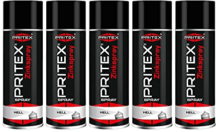 PRITEX – Zinkspray Hell 5 x 400 ml als Rostschutz für Metalle – Korrossionsschutz Grundierung – hitzebeständige Rostschutzfarbe – hervorragendes Haftvermögen & hohe Abriebfestigkeit