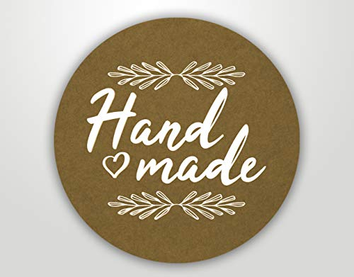48 Stück hochwertige Etiketten Aufkleber Hand Made rund mit hoher Klebekraft Durchmesser 4cm | kreisrund konturgeschnitten | Indoor: 60µ Haftfolie matt | Sticker |