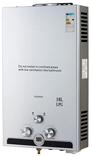 CO-Z 18L LPG Tankless Water Heater with LED Display, Winter & Summer Modes, 30.6kW Stainless Steel, Use for Outdoor, Camping, Trip