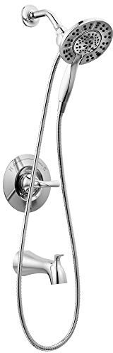 Delta Faucet Arvo 14 Serie Einhandgriff Wanne und Duschverkleidung, Duscharmatur mit 4 Strahlarten In2ition 2-in-1 Dual Handbrause mit Schlauch, Chrom 144840-I (Ventil enthalten)
