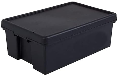 M1SS 36L Litre Bam Black Recycled Plastic Heavy Duty Storage Box With Lid Home Office Stackable Container (1)