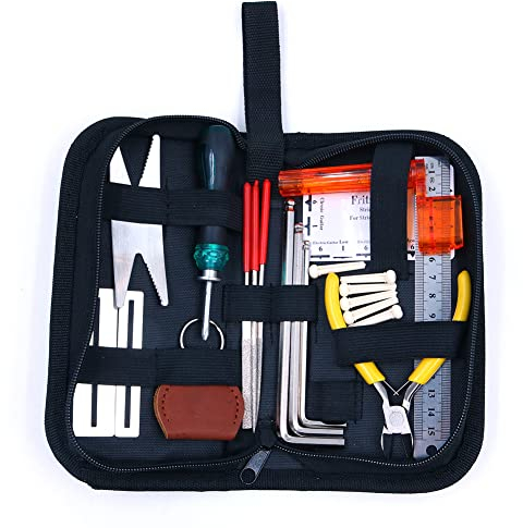 Alnicov Guitar Repairing Tool Kit,26Pcs Guitar Setup Set with Wire Plier,Hex Wrenches,Files,String Ruler Action Ruler,Spanner Wrench,Bridge Pins for Guitar Ukulele Bass Mandolin Banjo