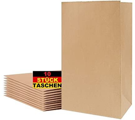 VEZODEK 10 Stück Papiertüten Groß 37x33x18cm, Es Kann wie Verwendet Werden Popcorn Tüten, Kraftpapier, Geschenktüten Kindergeburtstag, Butterbrottüten, Brottüten, Süßigkeiten,Partytüten, Braun