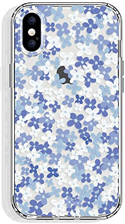 GYZYA for iPhone X and iPhone Xs Case, 5.8 Inch Clear with Floral Design, Cute Protective Slim TPU Bumper + Shockproof Non Yellowing Back Cover for Women and Girls (Tiny Flowers/Blue)