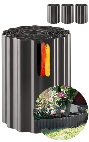 Novatool Rasenkante Kunststoff 20 cm hoch I 3x9 Meter I Anthrazit I Mähkante Gartenbeet Umrandung Beetkante Wurzelschutzbahn Rhizomsperre Wurzelstopp Unkrautsperre Wurzelbarriere Wurzelsperre