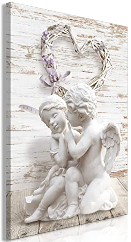 decomonkey Bilder Engel 40x60 cm 1 Teilig Leinwandbilder Bild auf Leinwand Vlies Wandbild Kunstdruck Wanddeko Wand Wohnzimmer Wanddekoration Deko Holz Herzen Skulpturen Junge Weiß