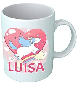 Tazza Unicorno - Personalizza Nome - Cuori - Volare - Arcobelano - Volare - Nuvolette - Bimba - Idee Regalo - Tazze Colazione - 330 ML - Bambina